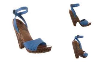 Stella McCartney Denim Carved Wooden Wedge Sandals 38.5  