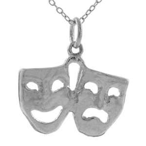  Sterling Silver Comedy and Tragedy Face Pendant Jewelry