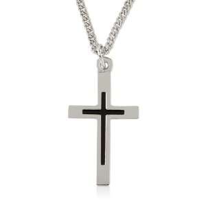 Bob Siemon Rhodium Plated Smooth Cross with Epoxy Pendant Necklace, 20 