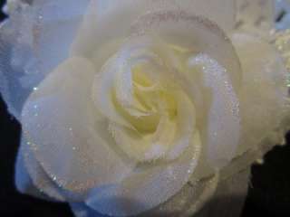 Sparkle Shimmer Rosette Flower Band Baby Cream Ivory Rose Hair Bow 