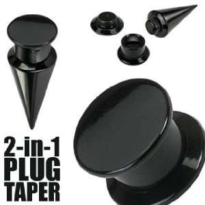   8G Interchangeable Black Acrylic Screw Fit Taper Plug   Sold as a pair