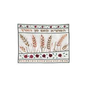   Machine Embroidered Challah Cover   Sheaves of Wheat in Dark Colors