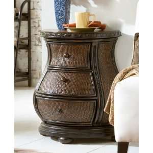 Entryway Small Bombe Chest with Woven Rattan Peel in Dark Brown Finish 