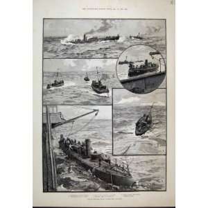   Torpedo Boats Atlantic Ship Tow Watering Old Print