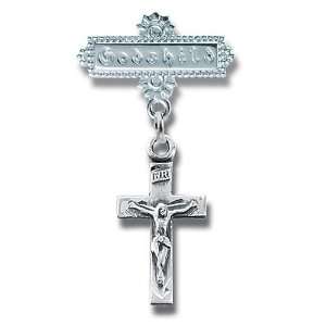    Sterling Silver Godchild Bar Pin with Crucifix Gift Boxed Jewelry