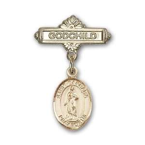   Gold Baby Badge with St. Barbara Charm and Godchild Badge Pin Jewelry