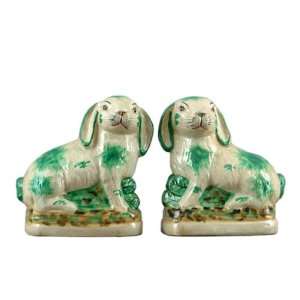   Style Pair of Green Hares Statue and Sculpture, 8 in.