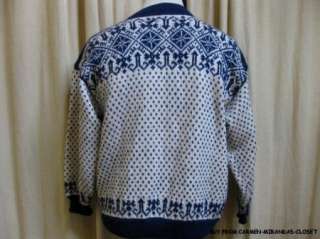 PURE WOOL SKI SWEATER DALE of NORWAY BLUE & WHITE CARDIGAN L XL 48 