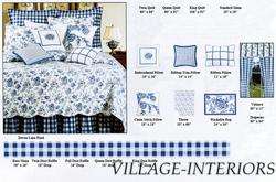 SALE COUNTRY HOUSE BLUE & WHITE FLORAL TOILE QUEEN QUILT  