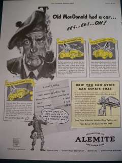 1945 ALEMITE Oil Man Smoking Pipe Scottish Kilt Ad  