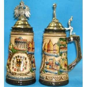   German Stein with Pewter Eagle Lid   Zoller & Born