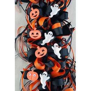   Halloween Bow with Pumpkins & Ghosts on a French Clip 