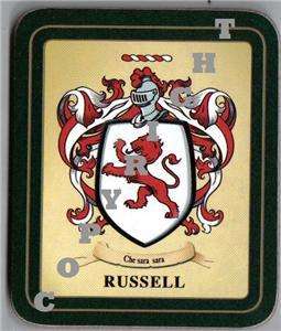 RUSSELL Family Heraldic Crest Coat of Arms Coasters Sets 2  