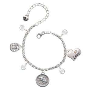  Sitting Cat   Round Seal Love & Luck Charm Bracelet with 