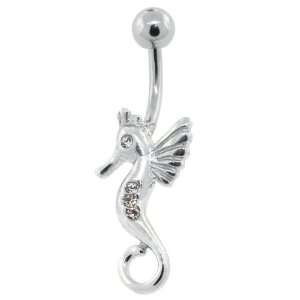  CZ Seahorse Belly Button Navel Ring Jewelry