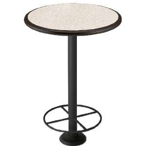 Round Pub Height Permanent Post Mount Table with Wood Edges & Foot 