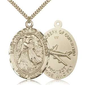 Gold Filled St. Saint Joseph of Cupertino Medal Pendant 1 7/8 x 1 1/4 