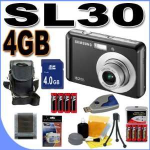  Samsung SL30 10MP Digital Camera (Onyx Black) 4GB Battery 