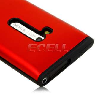 RED ALUMINIUM & BLACK SILICONE TOUGH HYBRID BACK CASE COVER FOR NOKIA 