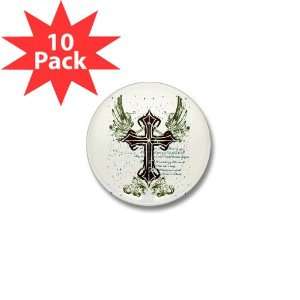   Mini Button (10 Pack) Scripted Winged Cross 