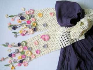 Multi colour flower white crochet wool scarf  