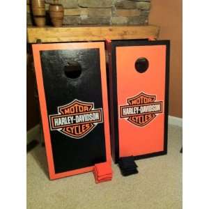  Black Orange Motor Cycle New Cornhole Board Set with 8 