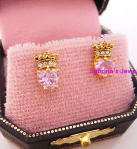 Juicy Couture CZ CROWN Princess Studs Earrings pink  