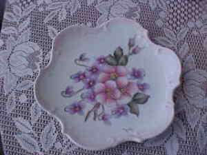 Hand Painted Sara Gary Floral Flowers Plate Pink Purple  