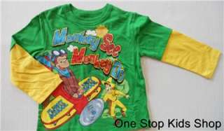 CURIOUS GEORGE Boys 2T 3T 4T 5T Long Sleeve SHIRT Top MONKEY Airplane 