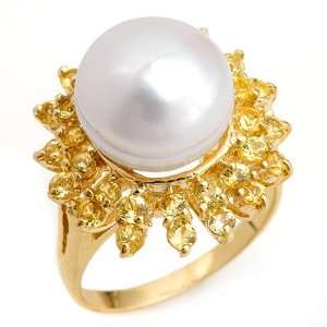   Genuine 1.50 ctw Yellow Sapphire & Pearl Ring 10K Yellow Gold Jewelry
