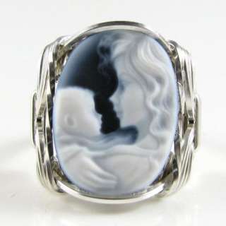 Mother Child Agate Cameo Ring Sterling Silver Custom Jewelry  