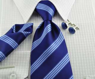 ME TAI LANG new woven silk mens ties cufflinks hanky NeckTies set blue 
