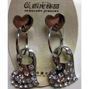    Neoglory Earrings  Bejeweled Heart Dangles 