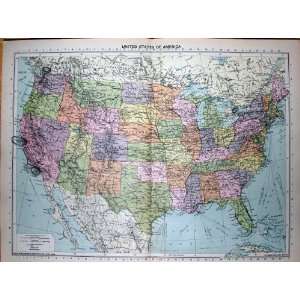  1935 Map America Florida Bahama Los Angeles Nebraska
