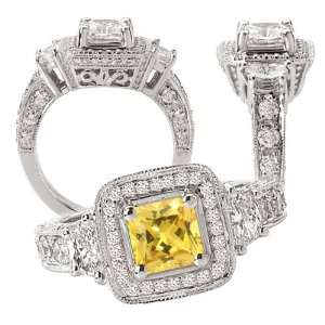 18k created princess cut yellow sapphire color #3 engagement ring with 