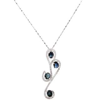 Natural 2ct Blue Sapphire 925 Silver Swirl 18 Necklace  