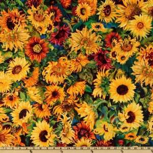   Sun Sunflower Garden Multi Fabric By The Yard Arts, Crafts & Sewing