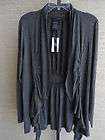 NWT $68.GRACE ELEMENSTS L/S RUFFLED OPEN FRONT WATERFALL SWEATER GRAY 