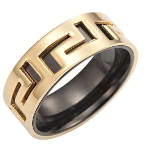  Stunning Greek Gold & Black Mens Stainless Steel Ring 