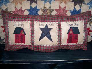  Prim Pillow Stitchery Saltbox Decor Country Penny Rug Rustic House NEW