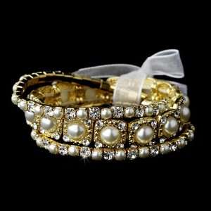  Vintage Gold Ivory Pearl Stretch Bracelet Jewelry