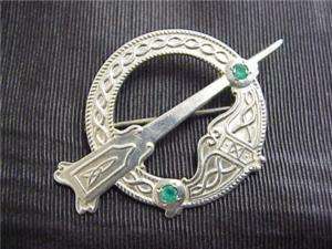 Sterling w/Emeralds Celtic Penannular Brooch Sgnd RSD  