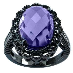  Ruthenium Over Sterling Silver Oval Amethyst Ring, Size 6 