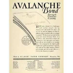com 1925 Ad Gilbert Paper Co Avalanche Bond Printing Vintage Menasha 