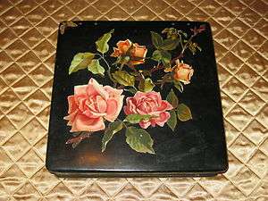 Victorian Paper Mache Box W/Roses & Butterfly  