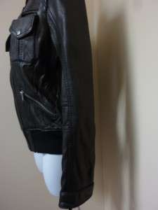 Michael Kors Womens Leather Motorcycle Jacket Coat Black Zipper Knit M 