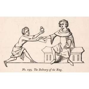   Delivery Ring Note Boy Man Run   Original Wood Engraving Home