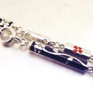  Bracelet of french touch silver Flower black red 