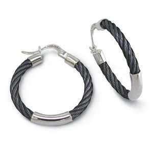  Black Titanium Cable & Platinum Hoop Earrings Jewelry