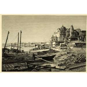  Boat Bale Moynet India Ganga   Original Wood Engraving